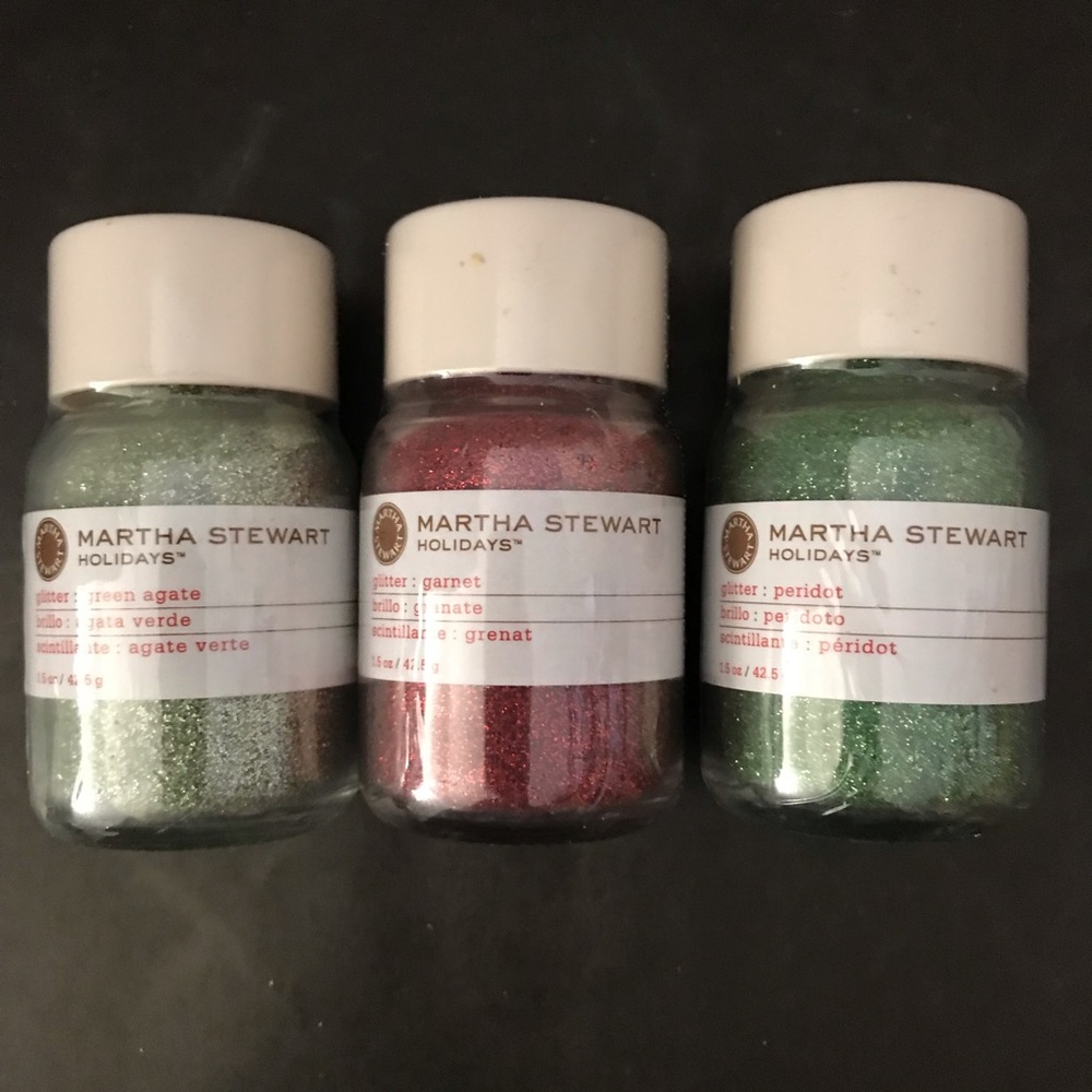 Martha Stewart Holidays FINE glitter 3 pieces Garnet, Peridot & Green Agate
